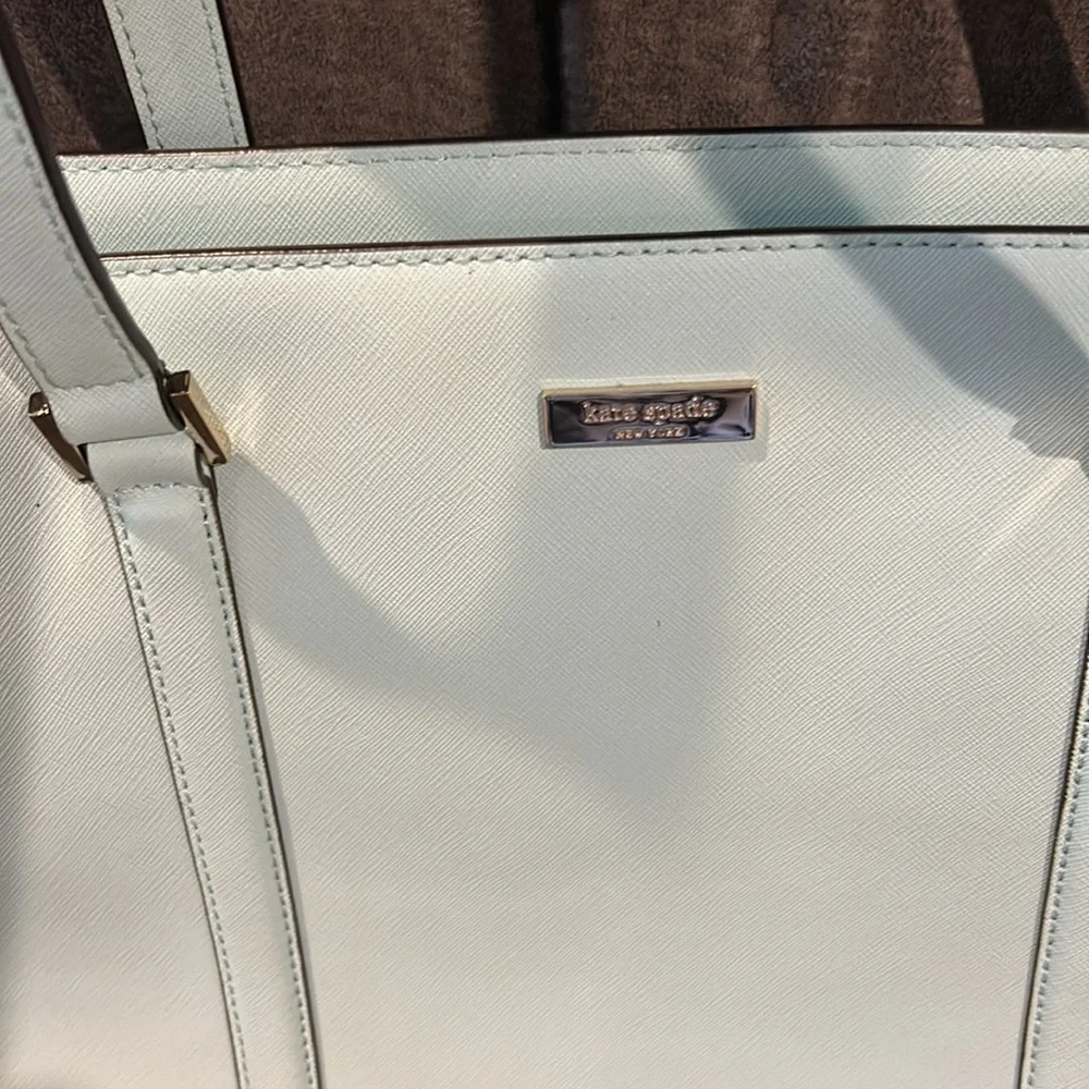 Kate Spade Newberry Lane light aqua shoulder bag three large compartments